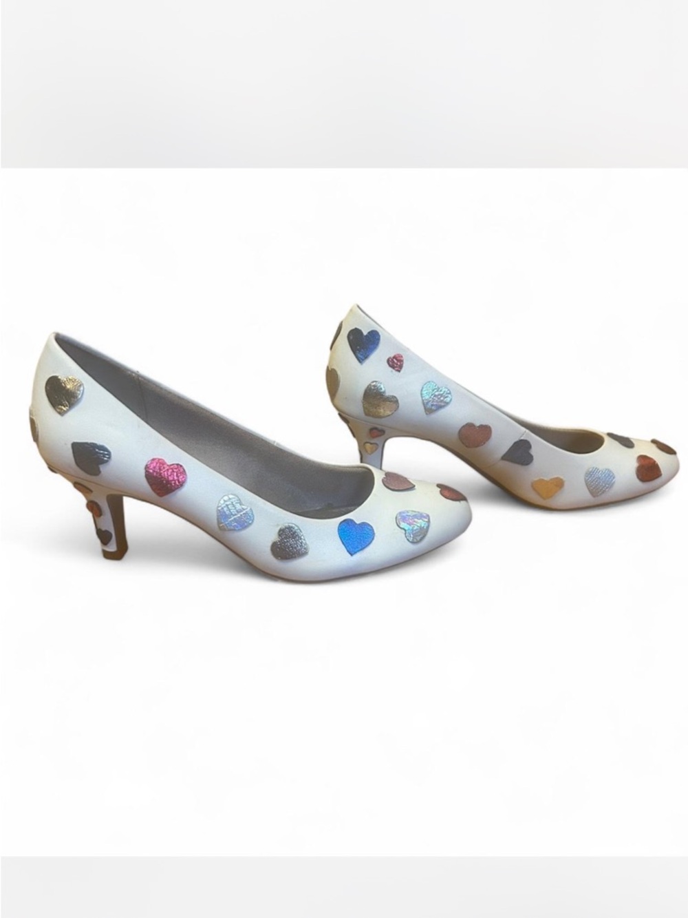White Metallic Heart Heels